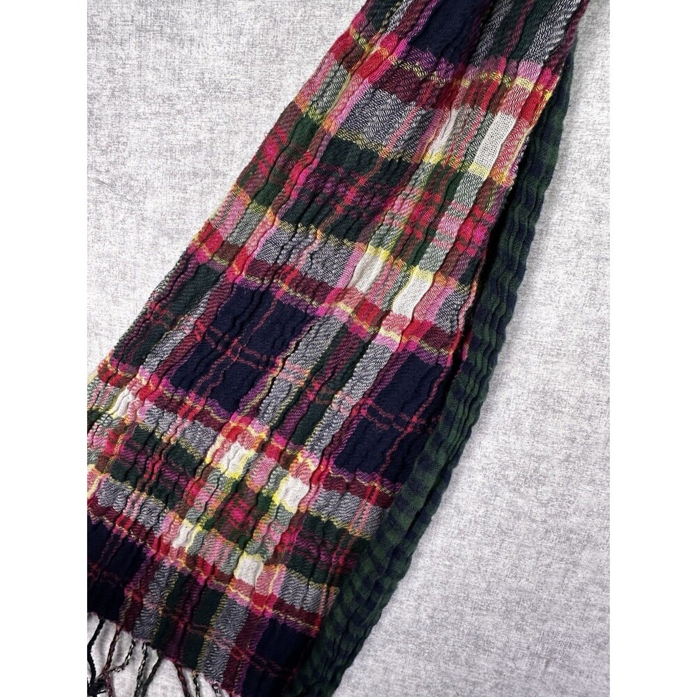 Eddie Bauer OS 100% Cotton Gauzy Scarf 70-in x 14-in Multicolor Plaid-check